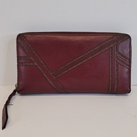Fossil Zip Around Burgundy Marron Leather Wallet - Picture 1 of 12